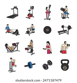 Hand Drawn Bodybuilding Colored Set