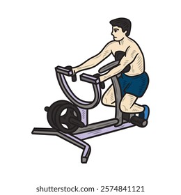 Hand Drawn Bodybuilding Illustration Colored - Seated Row Machine