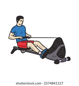 Hand Drawn Bodybuilding Illustration Colored - Rowing Machine