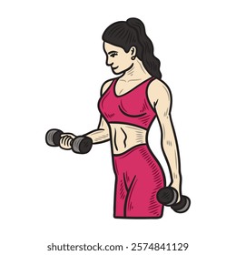 Hand Drawn Bodybuilding Illustration Colored - Woman Body