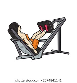 Hand Drawn Bodybuilding Illustration Colored - Leg Press Machine