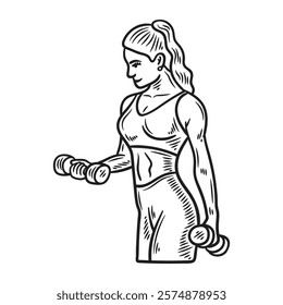 Hand Drawn Bodybuilding Illustration Colorless - Woman Body