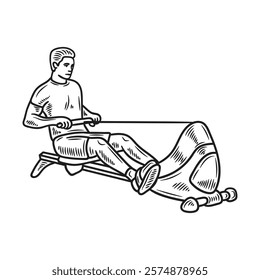 Hand Drawn Bodybuilding Illustration Colorless - Rowing Machine