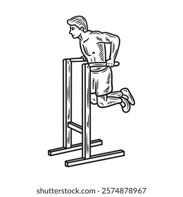 Hand Drawn Bodybuilding Illustration Colorless - Dipping Station