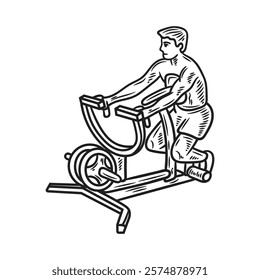 Hand Drawn Bodybuilding Illustration Colorless - Seated Row Machine