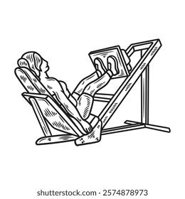 Hand Drawn Bodybuilding Illustration Colorless - Leg Press Machine