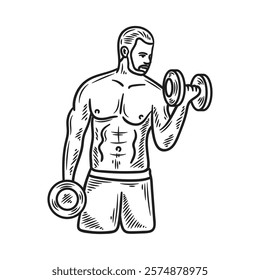 Hand Drawn Bodybuilding Illustration Colorless - Man Body