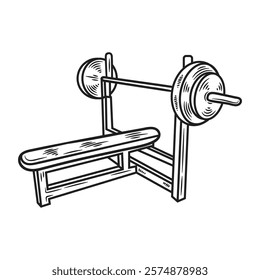 Hand Drawn Bodybuilding Illustration Colorless - Flat Bench