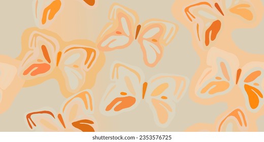 Hand drawn bohemian pink artistic butterflies pattern. Modern style print. Fashionable template for design. 