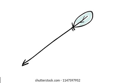 Hand drawn boho arrow. Tribal, romantic, native symbol. Tiny tattoo, decor element. Vector Illustration, clipart. Isolated on white background.