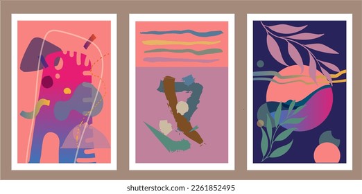 Hand drawn boho art covers set vector illustration