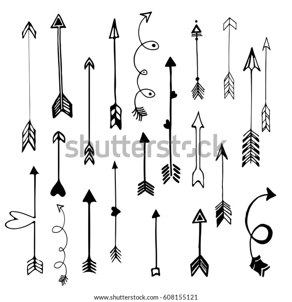 Hand Drawn Boho Design Arrows Set Stock Vector (Royalty Free) 608155121 ...