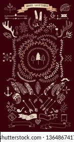 Coleção de vetores de elemento de doodle boho desenhado à mão