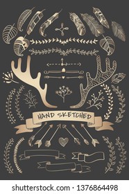 Hand drawn boho doodle element  vectors collection