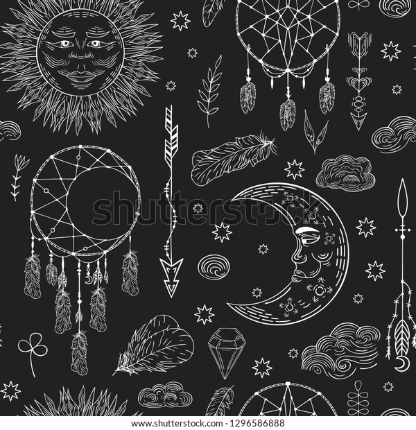 Download Hand Drawn Boho Dream Catcher Celestial Stock Vector Royalty Free 1296586888