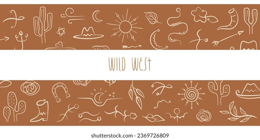 Hand Drawn boho elements. Hand drawn line elements banner with animals, birds, arrows, plants, symbols.