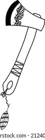 Hand Drawn Boho Ethnic Styled Axe with Feather