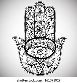 Handgezeichnet boho hamsa Hand. Vektorgrafik.