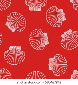 Hand drawn boho illustration. Red seamless pattern with shells. Vector creative art-work. Ink drawing in bohemian chic style