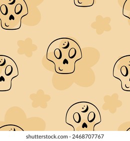 Hand drawn boho magical vector seamless pattern. Flat illustration on color background. For celestial print, fabric, wallpaper, textile, magical decor.