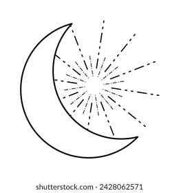 hand drawn boho moon light line art isolated on white background