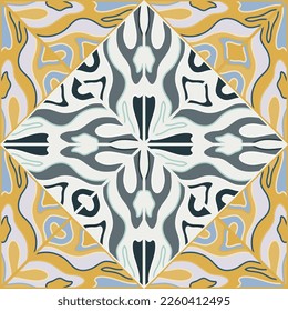 Hand drawn boho mosaic ornament. Kaleidoscope seamless pattern. Vintage design for fabric, textile print, wrapping paper, cover. Vector illustration