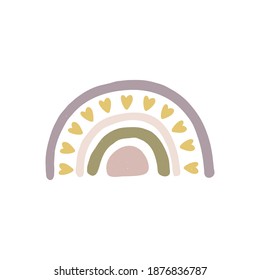 Hand drawn boho nursery rainbow vector illustration. Cute design for baby shower, kids and baby clothes print, poster for nursery room, card.