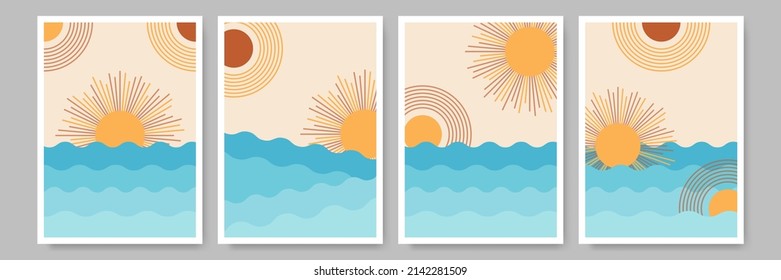 Hand drawn boho plants, shapes, figure, palm leaves and nature view. Modern floral vector illustration, poster, mood board, wall art poster, fashion. Hello summer card