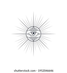 Hand drawn boho seeing evil eye. Witchcraft print. Mystical symbol.