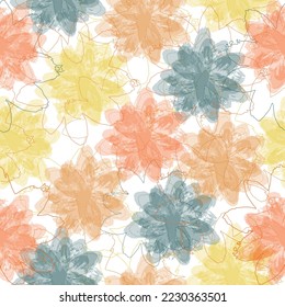 hand drawn boho spring seamless pattern. ink imprints meadow grass. 