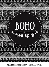 Hand drawn Boho style card. Tribal design invitation card template. Vector illustration.