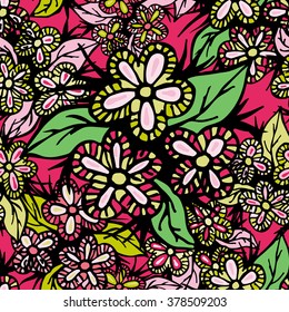 Hand drawn boho style colored seamless pattern. Can be used for wallpapers, pattern fills, web page backgrounds, textile prints etc. EPS8 vector illustration includes Pattern Swatches.