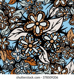 Hand drawn boho style colored seamless pattern. Can be used for wallpapers, pattern fills, web page backgrounds, textile prints etc. EPS8 vector illustration includes Pattern Swatches.