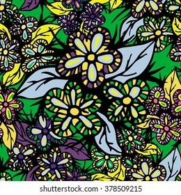 Hand drawn boho style colored seamless pattern. Can be used for wallpapers, pattern fills, web page backgrounds, textile prints etc. EPS8 vector illustration includes Pattern Swatches.