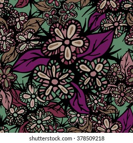 Hand drawn boho style colored seamless pattern. Can be used for wallpapers, pattern fills, web page backgrounds, textile prints etc. EPS8 vector illustration includes Pattern Swatches.