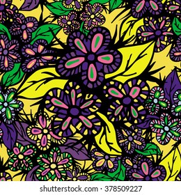 Hand drawn boho style colored seamless pattern. Can be used for wallpapers, pattern fills, web page backgrounds, textile prints etc. EPS8 vector illustration includes Pattern Swatches.