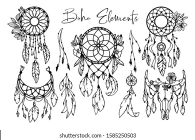 hand drawn boho style element collection