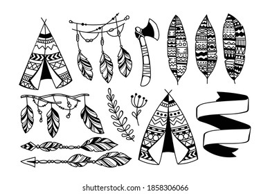 hand drawn boho style element collection