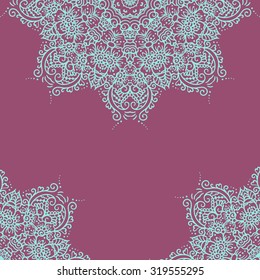 Hand drawn Boho style frame on a teal background with a place for your text. Circle Boho wreath for invitations, save the date or wedding card design. Yoga Meditation Logo Graphic. Vector illustration