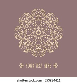 Hand drawn Boho style frame on a teal background with a place for your text. Circle Boho wreath for invitations, save the date or wedding card design. Yoga Meditation Logo Graphic. Vector illustration