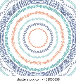 Hand drawn Boho style frame with a place for your text. Circle Boho wreath for invitations, save the date or wedding card design. Yoga Meditation Logo Graphic. Vector illustration