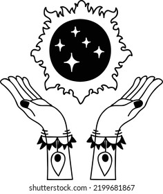 Hand Drawn boho style sun hand illustration isolated on background