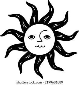 Hand Drawn boho style sun illustration isolated on background