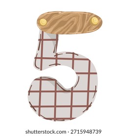Número vetorial estilo boho desenhado à mão para cartões de saudação de crianças e decoração infantil.