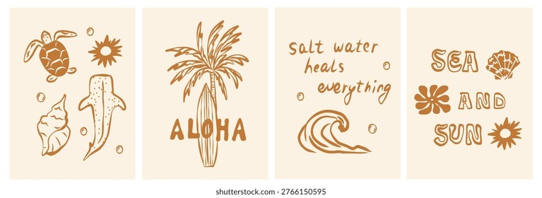 Hand drawn boho summer coastal seamless pattern Hand drawn boho summer coastal seamless pattern