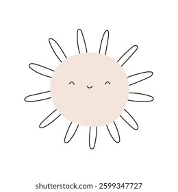 Hand Drawn Boho sun. Naive cute sun, vector illustration. Illustration for nursery