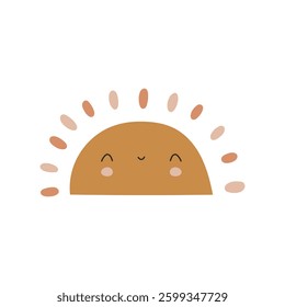 Hand Drawn Boho sun. Naive cute sun, vector illustration. Illustration for nursery