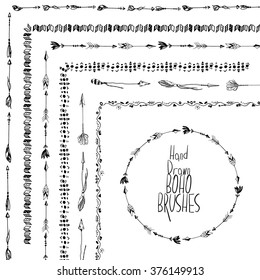 Hand drawn boho vector brushes set 