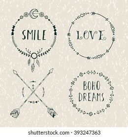 Hand Drawn Boho Vintage Apache Logo Set