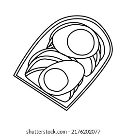 Handgekochtes Ei mit Avocado auf Brot. Schwarz-Weiß.  Vektorgrafik im Doodstil auf weißem Hintergrund
